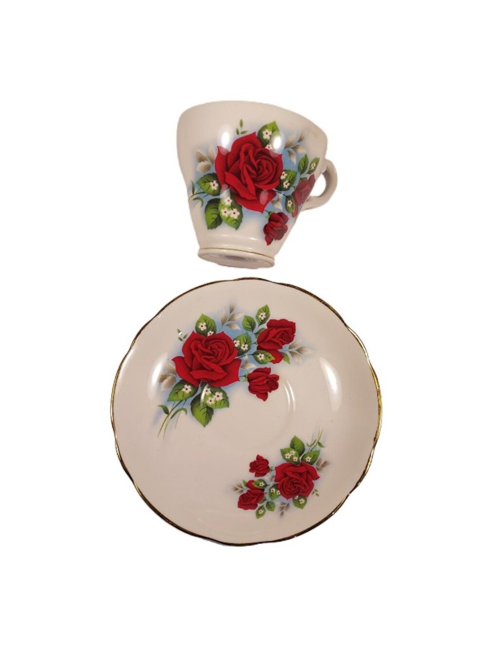 Red Roses Cup & Saucer Royal Ascot Bone China Gold Trim England Vintage Tea set